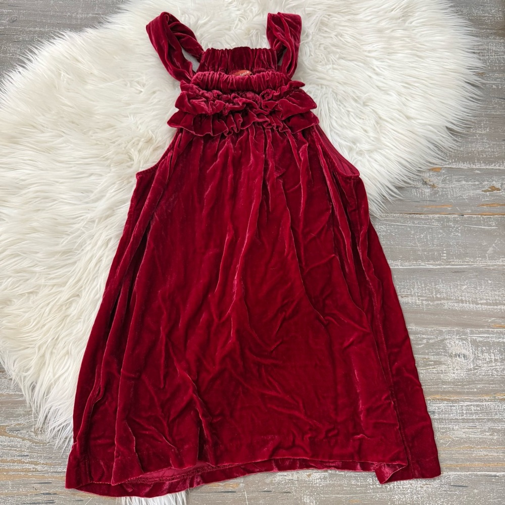 Sundance Velvet Silk Blend Tank Top Medium Red Ruffle Neck Sleeveless Boho Luxe - Picture 2 of 3